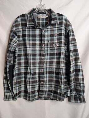 US VERSUS THEM: Men's black blue  plaid flannel L- soft Gorpcore Outdoors nature